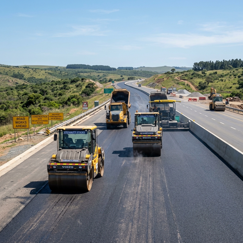 Heavy construction equipment on a highway site